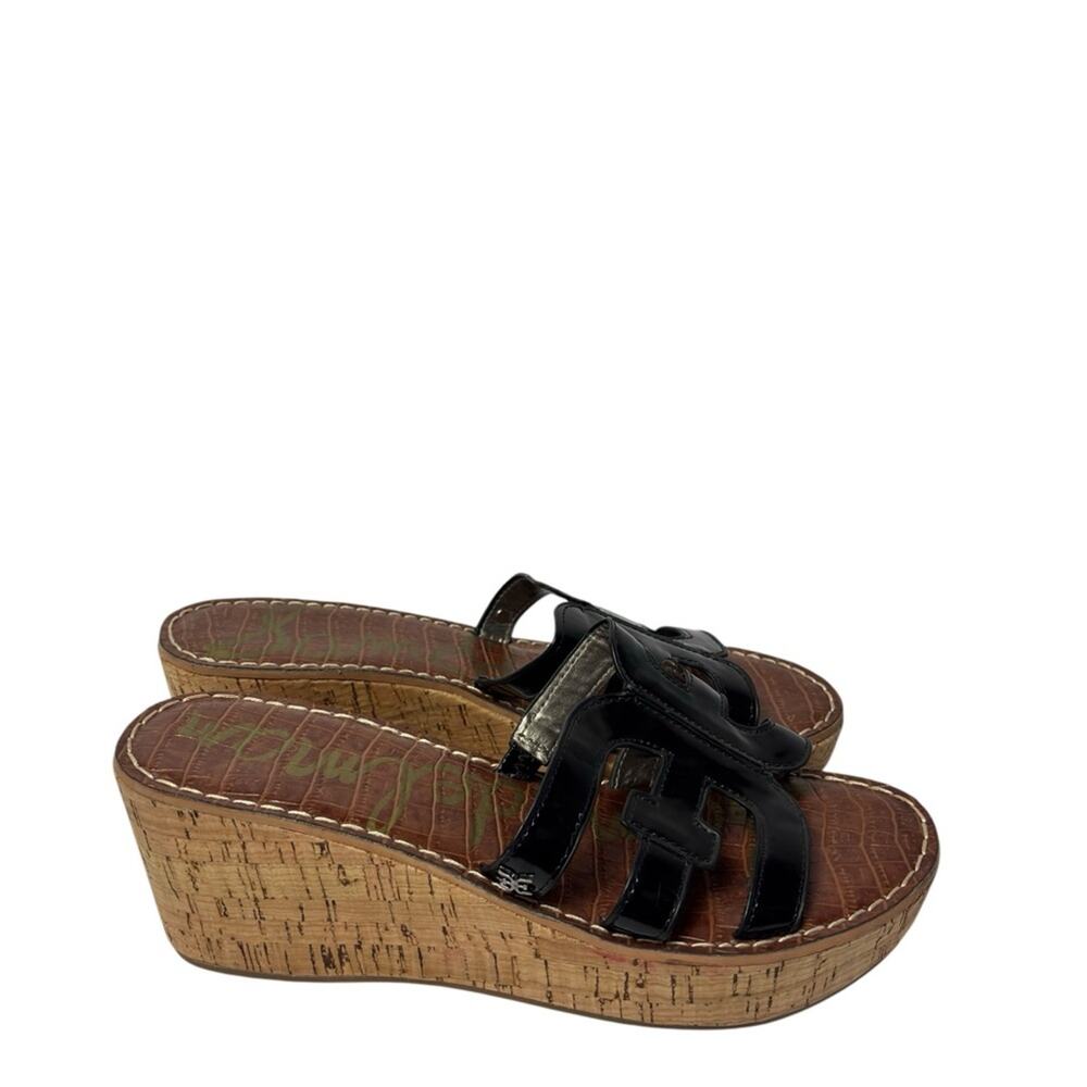 SAM EDELMAN REGIS CORK PLATFORM WEDGE SANDALS BLACK WOMEN'S SIZE 9